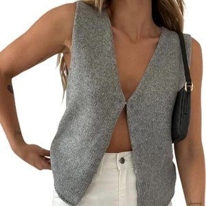 Y2K Knit V Neck Sleeveless Button down Vest